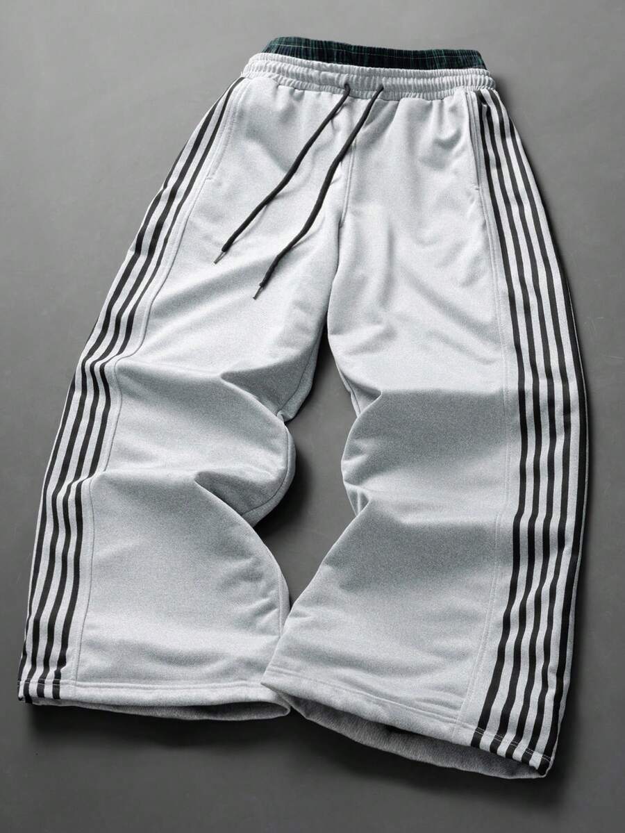 Pantalones casuales con doble cintura, estampado a cuadros, diseño versátil - Gris Claro - Ver 1