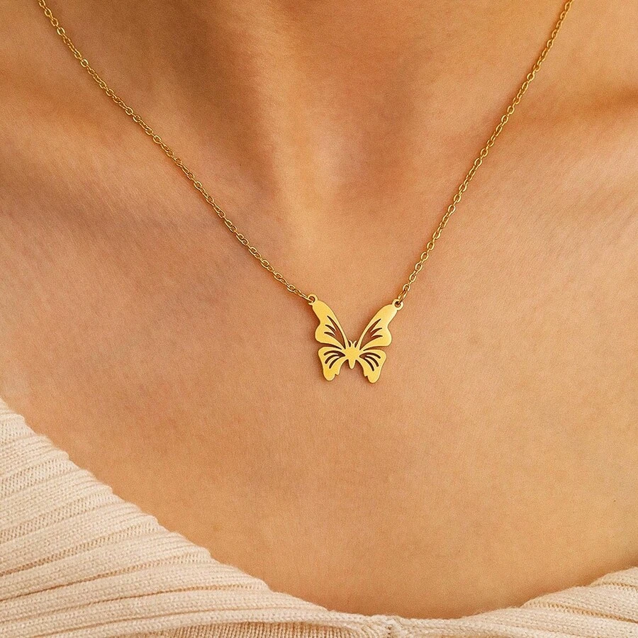 Dây chuyền thép không gỉ tinh tế, thanh lịch với mặt dây chuyền hình bướm, kiểu dáng choker, vòng cổ thời trang sang trọng dành cho nữ, quà tặng bạn bè. - vòng cổ - Xem 1