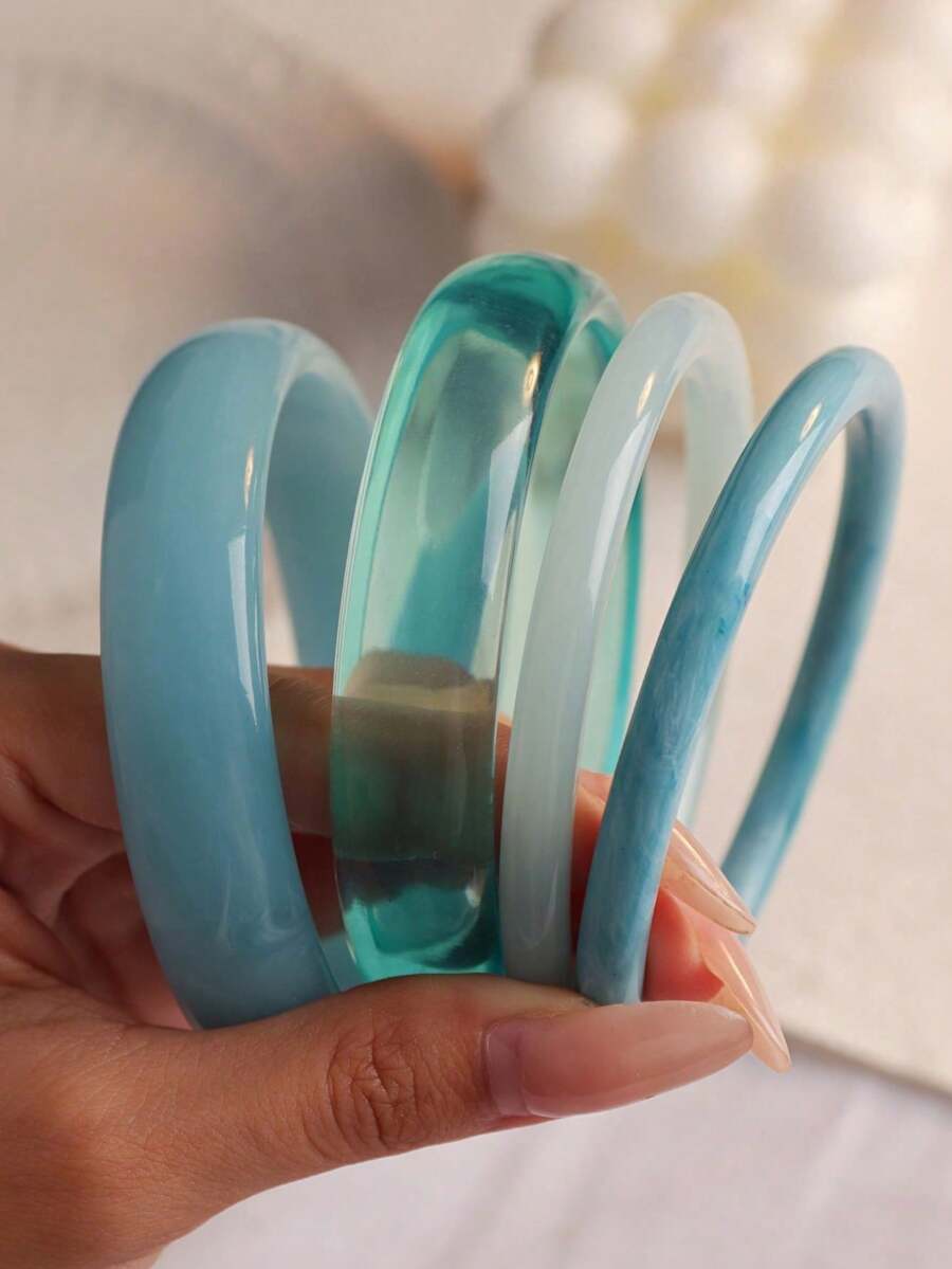 4pcs Elegant Retro Bracelet Set, Fashion Simple Design, Suitable For Casual Wear, Women's Fashion Jewelry, Acrylic, No Electroplating, No Inlay, Suitable For Daily And Party Occasions All Year Round - Nhiều màu - Xem 1