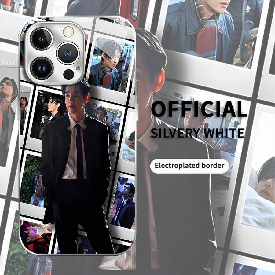 Elegante funda negra con estampado de collage de fotos. Compatible con fundas ,  17,  16 Pro Max,  15 Pro Max,  13 y  12. Ofrece protección contra golpes y caídas. Un regalo ideal para familiares, amigos, seres queridos, novios/novias y para ocasiones especiales. - Plateado - Ver 1
