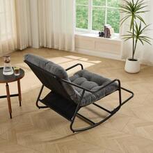Outdoor Rocking Chair, Comfortable, Soft And Thick Cushion For Living Room, Bedroom, Reading Room, Black Frame With Grey Cushion - 深灰色 - 查看 6