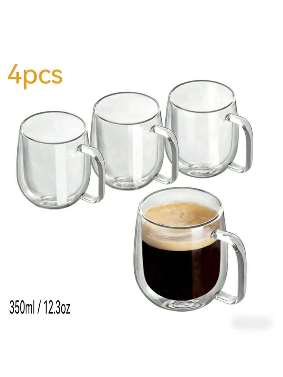 1-2-4個 250/350ml 雙層隔熱玻璃咖啡杯附手把 - 適合拿鐵、瑪奇朵、美式咖啡、卡布奇諾 - 可重複使用、防滑,適合情人節、父親節、母親節、畢業季、日常使用 | 時尚咖啡杯 | 耐用咖啡杯 - 彩色 - 查看 1
