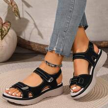 Beach Walking Wedges Heels For Women Comfortable Sandals Slide Sport Sandals Comfy Open Toe Casual Flats Shoes Summer Outdoor Travel - 黑色 - 查看 4