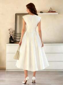 Women's Casual Elegant Vintage Romantic Long Puff Dress, Retro Waist Cinched Dress, Suitable For Wedding, Date, Outing, Romantic, Cute, French Style White Waist Cinched Dress Summer - 黑色 - 查看 9