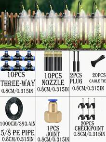 Automatic Misting Irrigation Kit, Made Of Durable Plastic, Includes 5/8" Garden Hose, Bendable Brass Nozzle, Easy To Install, 360° Adjustable Brass Misters, Suitable For Gardening Irrigation Systems, Plants, Raised Beds, And Greenhouses, Applicable For Lawns, Yards, Greenhouses, Farmlands, Vegetable Gardens, Flower Beds, And Orchards - Automatic Irrigation Kit - View 4