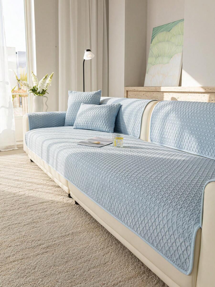 1 tấm bọc ghế sofa dệt kim thoáng khí - Có thể giặt máy, thân thiện với thú cưng, mặt sau chống trượt, phù hợp với ghế đơn/ghế đôi/ghế sofa 3-4 chỗ và ghế sofa góc, tạo không gian nhà mới mẻ và thời trang. - Màu xanh nhạt - Xem 1