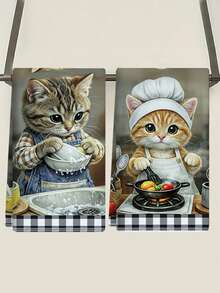2pcs Cat Pattern Dish Towels, Bathroom Decor, Kitchen Towels, Kitchen Towel Set, Home Decor Cat Tea Towels, Kitchen Supplies, Cleaning Supplies, Kitchen Accessories, Kitchen Storage, Rustic Spring Decor - Kitten - View 8