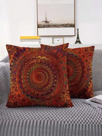 1/2/4pcs Colorful Mandala Artistic Charm Pillow Covers, Home Living Room Sofa Bed Decorative Cushion Cover, Comfortable And Soft, Suitable For All Kinds Of Rooms And Places, Single-Sided Printing, No Pillow Core