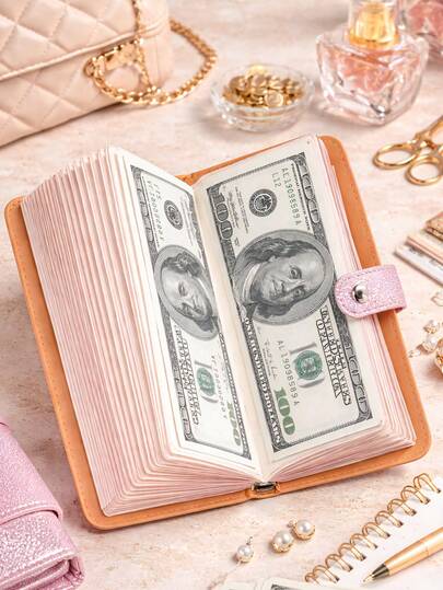 12 Months Money Saving Book, 5.31" * 7.48" Money Saving Challenge Book With Loose Leaf, Cash Envelopes & 12 Months Cards, Budget Planner For School Home Office Desk Accessories Pink Best Gifts For Birthday Graduation Teacher Stuff Adult Gifts Mothers Day Gift