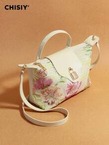 Original White Patchwork Floral Sequin Embroidery Handbag, French Girly Dreamy Tote Bag, 3D Floral Embroidery, Fashionable Commuter Socialite Style, Handheld/Shoulder/Crossbody, Suitable For Gifts, Shopping, Commuting, Parties, All Seasons - White - View 5