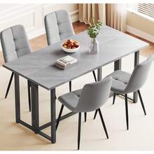 Dining Table And Chairs Set Of 4,Concrete Effect Folding Table With Upholstered Faxu Leather Chairs For Dining Room,Kitchen - Cement Gray Table + Linen Gray Chair - View 13