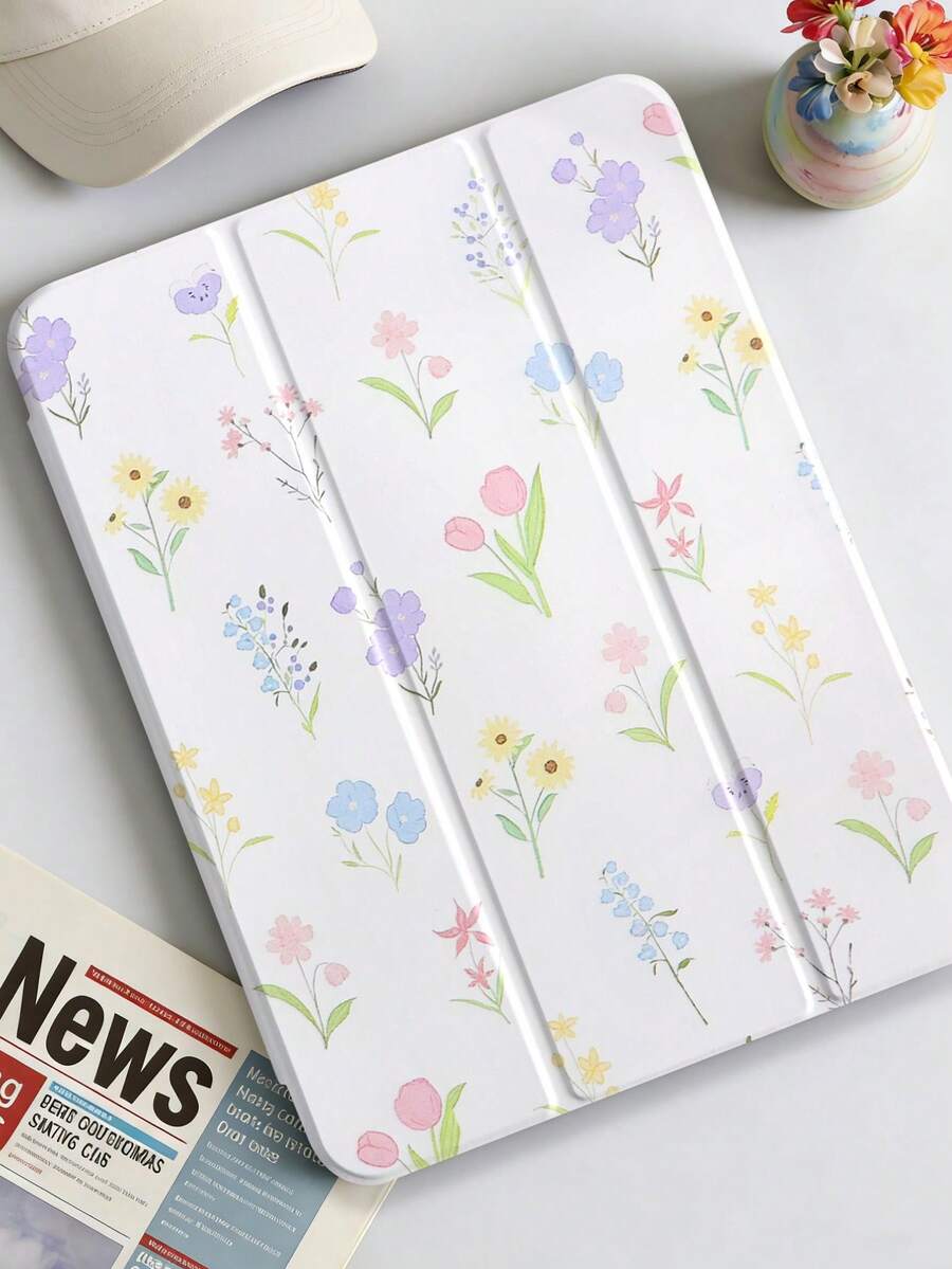 Capa para tablet com estampa floral colorida de primavera, compatível com iPad Mini 4/Mini 5/Mini 6/Mini 7/Air/Air 2/9.7/10.2/10.5/Air 4/Air 5/10.9/Pro 11 polegadas/10ª geração/Air 11 polegadas (M2) - 2024/Pro 11 polegadas (M4) - 2024/Air 11 polegadas (M3) - 2025/(A16) 11 polegadas 11ª geração - 2025, Galaxy Tab A8 10.5 polegadas - 2022. Inclui compartimento para Apple Pencil, suporte triplo, proteção de borda em TPU macio, função magnética de ativação/desativação automática. Capa tipo folio para tablet casual, divertida, terapêutica e personalizada.