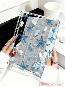 Starfish And Shells Pattern Tablet Case Compatible With IPad Air 11-Inch M3 2025 / M2 2024, Air 5th Generation 2022 , (A16) 11 Inch 11th Generation 2025,Compatible With Samsung Galaxy Tab,Kindle Paperwhite 12th Gen 2024, Clear Back ,Fashion Pattern Protective Case,Autlueomatic Sleep And Wake-Up Function, Airbag Protection, Suitable For Gifts And Office Use - Multicolor - View 5