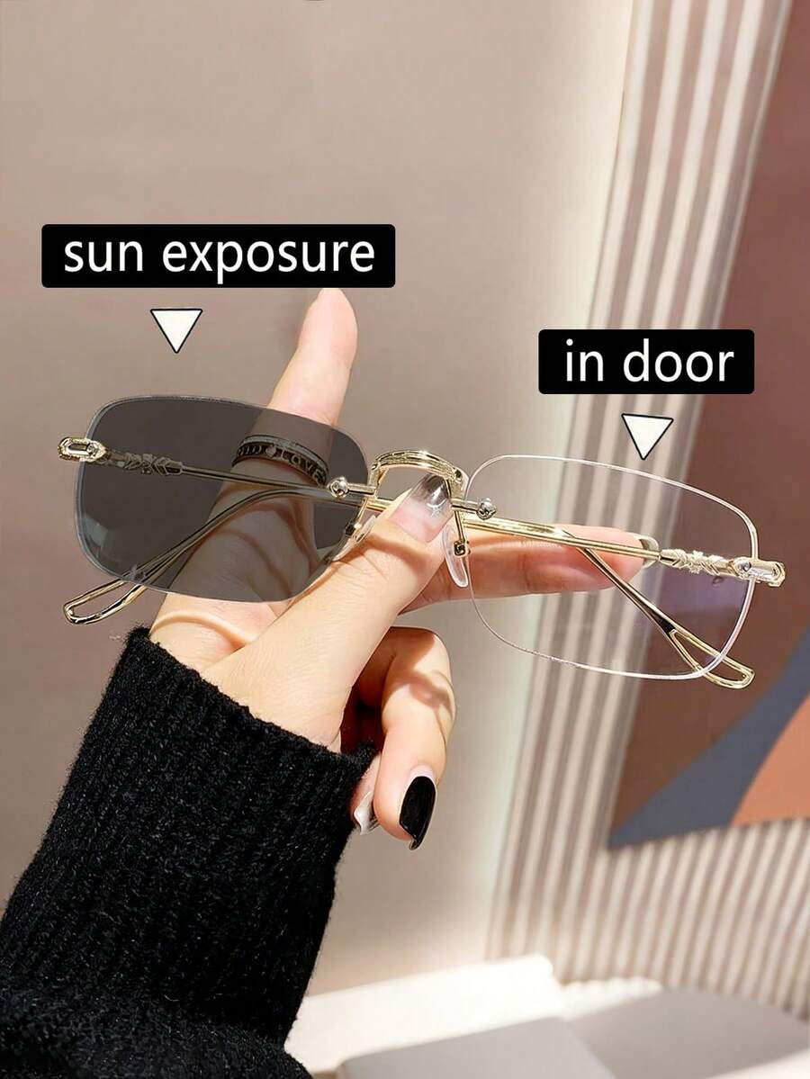 1 Cặp kính thời trang không gọng, nhẹ, unisex, tròng kính đổi màu, phù hợp cho việc đi lại hàng ngày. Thích hợp sử dụng lâu dài với máy tính, điện thoại, màn hình và cho công việc, cũng có thể dùng làm phụ kiện thời trang. - Phim trong suốt - Xem 1