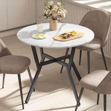 HOMCOM 35" Round Dining Table For 2, Modern Kitchen Table With Steel Frame For Living Room, Dining Room, White Marble - White - View 8