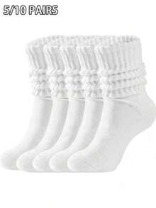 5/10 双装简约休闲白色柔软中筒袜，舒适袜，船袜 - 白色 - 查看 1
