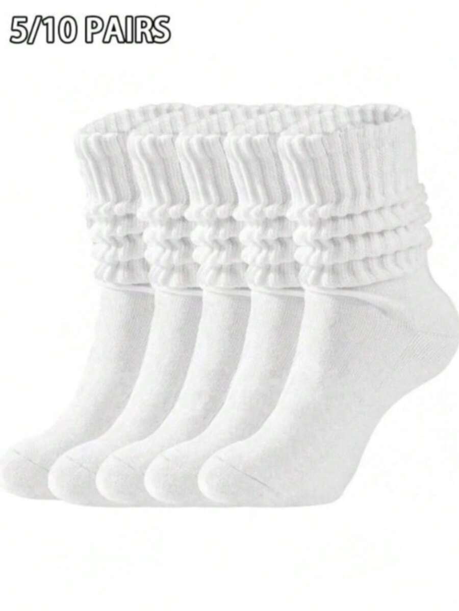 5/10 双装简约休闲白色柔软中筒袜，舒适袜，船袜 - 白色 - 查看 1