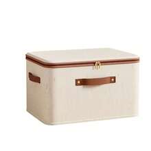 1 Stück faltbare Aufbewahrungsbox mit Reißverschluss und Griff, beige, aus Polyester-Leinen gefertigt, quadratisch geformt mit Deckel, stabil und langanhaltend, vielseitig einsetzbar zum Aufbewahren von Kleidung, Spielsachen und anderen Artikeln, auch geeignet für Innenraumdekoration, Schlafzimmerdekoration, dekorative Streifen, Aufbewahrung, Jeans usw. - cremefarben - Übersicht 14
