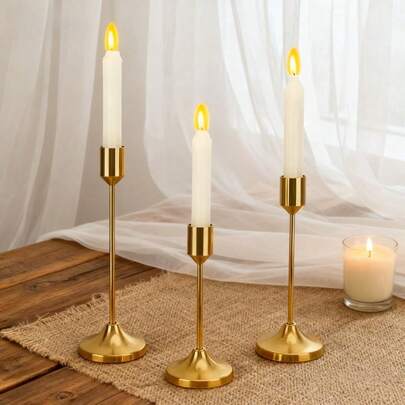 3pcs Elegant Candle Holders, Metal Candle Holders, Candle Holders For Wedding Table Fireplace, Fireplace Party Room Decor, Christmas Tabletop Decor (Candles Not Included)