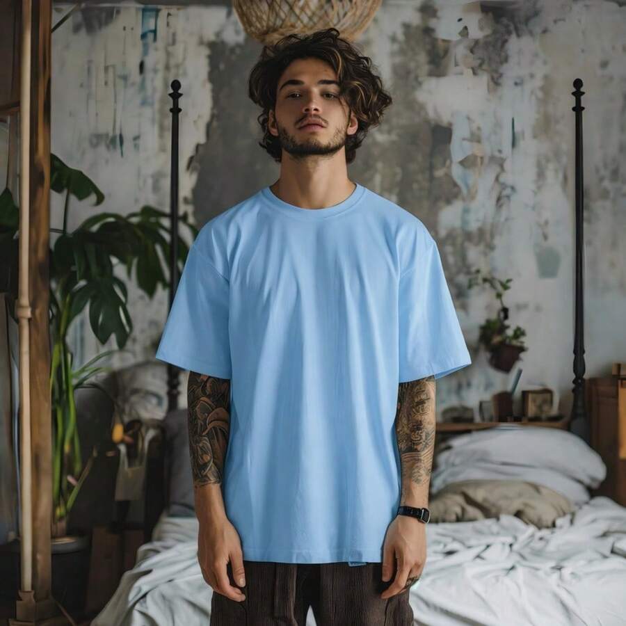 Men's Basic Oversized T-Shirt, Sizes S To Plus Size 6XL, 100% Cotton, 18 Colors - Baby Blue - View 1
