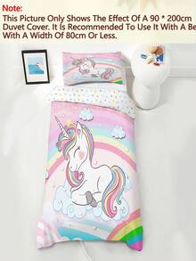 Bộ ga trải giường 2/3 món hình kỳ lân màu hồng, họa tiết cầu vồng mây và kỳ lân dễ thương, bộ đồ giường kỳ lân đáng yêu, phù hợp trang trí phòng ngủ cho bé gái và trẻ em (kích thước giường đơn) - Nhiều màu - Xem 5