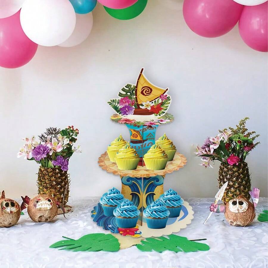 1 Bộ, Giá đựng bánh cupcake 3 tầng chủ đề phim hoạt hình, đại dương nhiệt đới Polynesia, in hình thuyền hoa nhiệt đới kiểu Hawaii, giá đựng bánh cupcake tái sử dụng cho các bữa tiệc chủ đề đại dương, tiệc mừng em bé và trưng bày món tráng miệng, tiệc Hawaii Luau, tiệc Tiki, đồ dùng cho tiệc mùa hè trên bãi biển. - Nhiều màu - Xem 1
