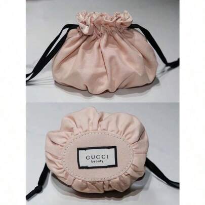 Gucci Bolsa de cosméticos de satén vintage con cordón, textura suave de satén, portátil