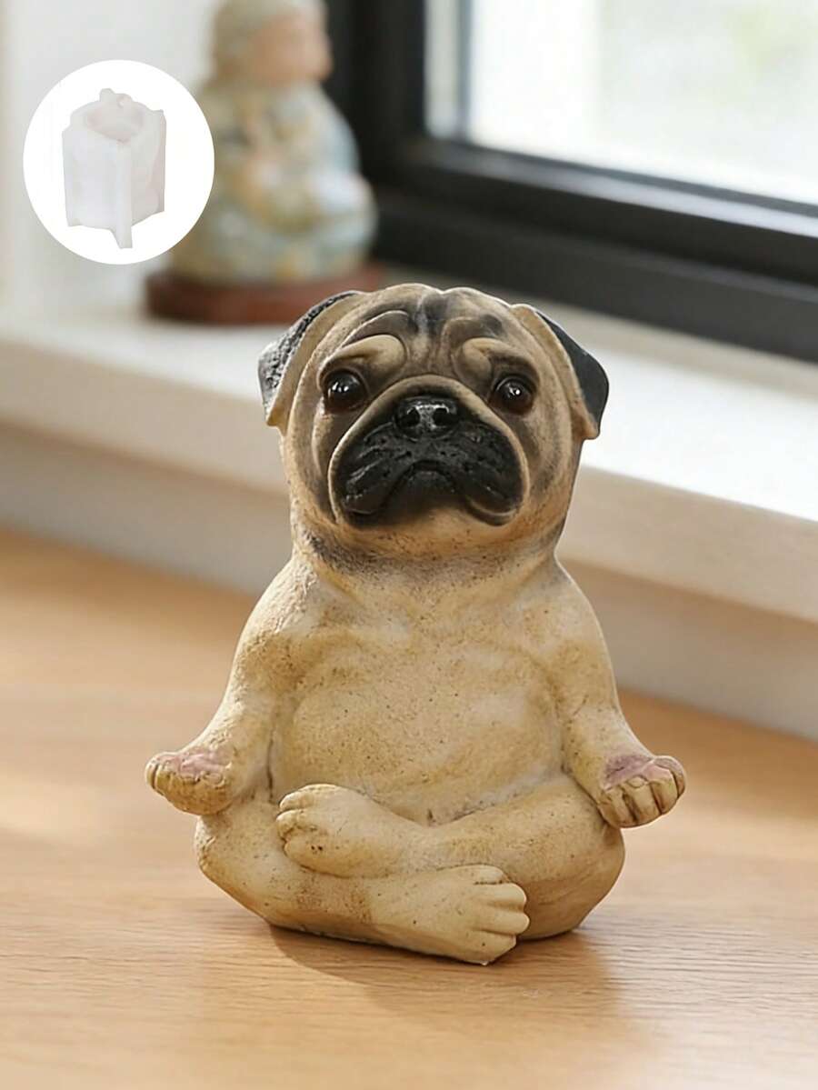 1个3D瑜伽法斗和巴哥犬硅胶蜡烛模具，适用于DIY香薰蜡烛、树脂和石膏工艺品，母亲节、生日、毕业季硅胶模具 - A - 查看 1