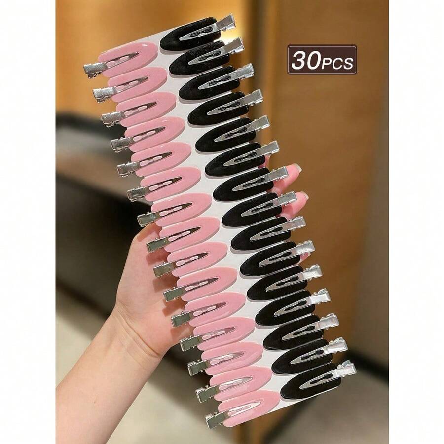 30pcs Women's Solid Color Hair Clips, Minimalist Style, Black, Pink, Small Clips, Alligator Clip Design, Hair Accessories, Suitable For Casual Daily And Outdoor Wear, Cute Accessories, Valentines Accessories, Head Accessories, Hairpin - 彩色 - 查看 1