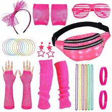 Bộ phụ kiện thập niên 80 gồm 29 món, trang phục hóa trang retro neon bao gồm băng đô, túi đeo hông, khuyên tai, găng tay lưới, vòng cổ, vòng tay, tất giữ ấm chân, mặt nạ Venice, trang phục lễ hội hóa trang, quà sinh nhật thời trang. - Nhiều màu - Xem 10