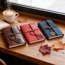 1pc Vintage PU Leather A7 Maple Leaf Spiral Notebook, Distressed Style With Strap, 3-Fold Loose-Leaf Diary Journal For Students, Learning, Travel, Stamping, Note-Taking - Notebook - View 4