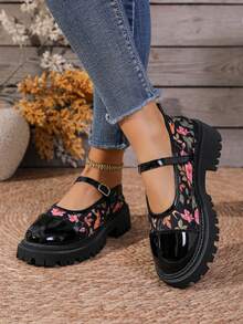 Nouvelle boucle à fleurs style chinois en 1 pièce seul morceau, chaussures épaisses brodées de style national - Noir - Voir 5