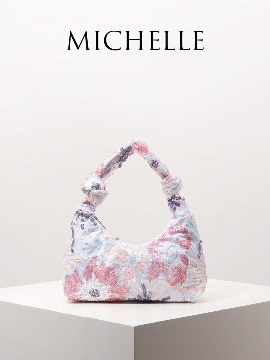 Sequin Bag, Floral Pattern, Embroidered Bag, Party/Prom, Wedding Accessories, Elegant Ladies Wallet, Women's Gift (Pattern Random) - Multicolor - View 1
