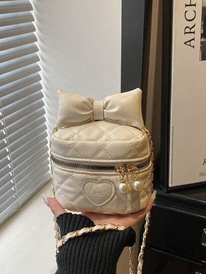 New Classic Mini Shoulder Bag, Fashionable Diamond Grid Crossbody Bag, Personalized Mini Coin Purse Lipstick Bag, Bow Decor, Pearl Decor, Double Zipper Closure, Party Banquet Evening Bag, Suitable For Date, Shopping, Evening Dress, Classic Mini Shoulder Bag, Handbag Small Bag Phone Bag Bridesmaid Gift Bridal Bag, Suitable For Gala, Ball, Party, Gift, Office Work, Very Suitable For Daily Use