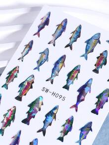 2 buah Stiker Kuku Pola Ikan Laser 3D, Desain Hewan Laut Musim Panas Kerang Gradien DIY Holografik Gradien Fashion Y2K Stiker Kutek Gel Perekat Diri, Dekorasi Salon Seni Kuku - MultiWarna - View 6