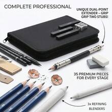 35 Piece Professional Drawing & Sketching Pencil Set,Graphite & Charcoal Pencils Art Kit With Blending Stumps & Zipper Carry Bag,Complete Art Supplies For Artists,Adults,Teens & Beginners - 35-piece Set - View 4