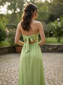 Women's Long Tailored Strapless Elegant Dress For Parties, Weddings, Graduations, Bridesmaids, And Events. - 薄荷綠 - 查看 2