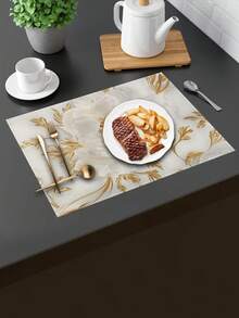 4pcs Elegant Floral Design Placemats, Polyester Rectangle Washable Table Mats, Suitable For Kitchen And Dining Room - Multicolor - View 3