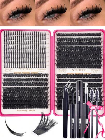 592pcs Individual Lashes Book Kit, D Curl 4 Styles Mixed Length Spikes/100D/120/150, Soft & Comfortable False Eyelashes Long-Lasting Lashes Kit With Bond&Seal Lash Applicator, Perfect For Beginners & Proficient