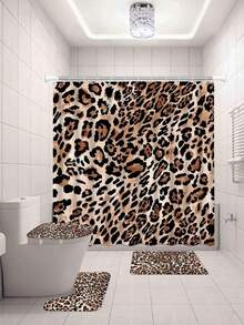 1pc/3pcs/4pcs Visual Vortex Leopard Print Bathroom Shower Curtain - Multicolor - View 8