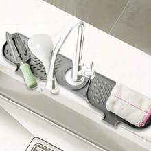 2pcs Rotatable Soft Kitchen Sink Splash Guard And Drain Mat, Anti-Slip Drainage Design, Suitable For Bathroom And Kitchen Sink - 2PCS - View 2