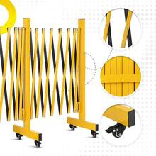 Portable Expandable Folding Gate – Heavy Duty Yellow Steel Expandable Barricade With 360° Locking Castors, Foldable Middle Section Temporary Driveway Gate - D - View 2