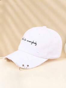 1pc Unisex Y2K Style Iron Ring "Art Is For Everybody" Denim Baseball Cap, Suitable For Outdoor Sports, Sun Protection, Daily Commute,Summer,Beach,Holiday - White - View 3