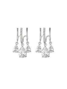 1 Pair Copper Zirconia Stone Water Drop Earrings, Colorful Fashion Unique Earrings - Silver - View 5