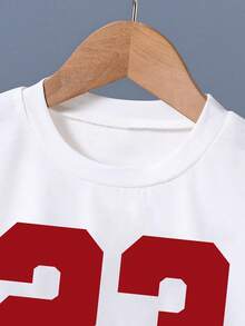 Baby Boy Number Print Round Neck Short Sleeve T-Shirt And Shorts Casual Daily Outfit - White - View 4