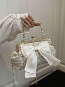2025 New Fashion Sequin Chain Decoration Evening Bag Women, Handbag, Shoulder Bag, Crossbody Bag, Solid Color, Chain Handle Bag [Floral Pattern Placement Random] , New Year , Beach - 粉紅色 3 - 查看 10