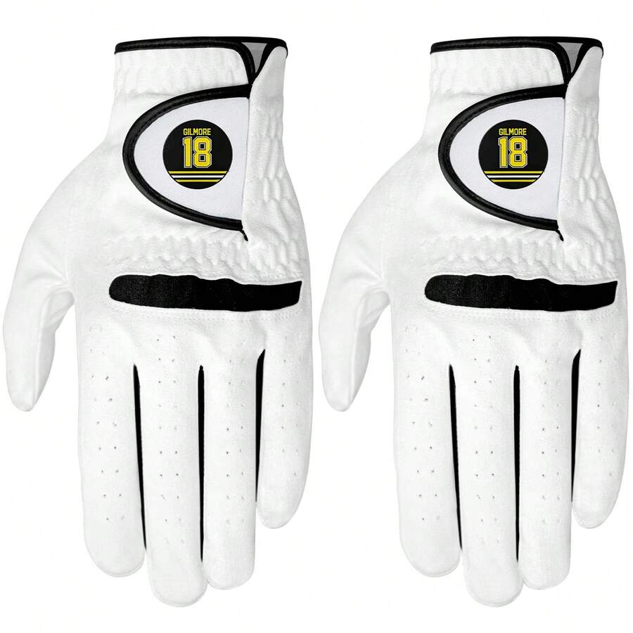 1pc Men's Golf Glove - Ultra-Fine Fiber, Breathable And Durable, Left Hand, White With Yellow Logo - Hand Washable, Golf Accessory, Essential Accessory For Golfers, Hook And Loop Closure Design - Multicolor - View 1