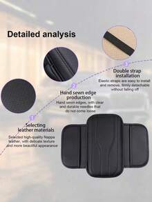 Universal Car Center Console Sunshade With 2 Storage Pockets - Genuine Leather Armrest Cushion Buffer Pad, Waterproof, Scratch-Resistant, Wear-Resistant Interior Accessory Suitable For SUV, Truck, Vehicle - Style a - View 3