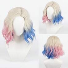 Pink Blue Gradient Macaron Color Wavy Bangs Wig, Heat Resistant Fiber, Easy To Manage, DIY Stylable, Breathable Cap For All-Day Music Festival Wear. Suitable For Cosplay, Music Festivals, Y2K, Sweet Style, K-POP, Daily Wear, Halloween, Stage Performances And Theme Parties. - Multicolor - View 7