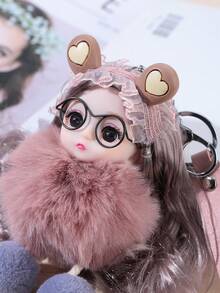 1个仿毛皮粉色娃娃吊坠，PVC材质钥匙扣挂件，适用于钥匙、背包、车钥匙 - 彩色 - 查看 4